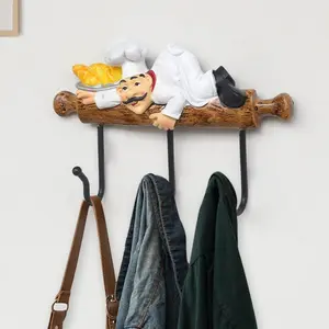 European Style Creative Cartoon Chef Wall Mount Kitchen Hook, No Drilling Required, Resin Craft, Kitchen Utensil Organizer