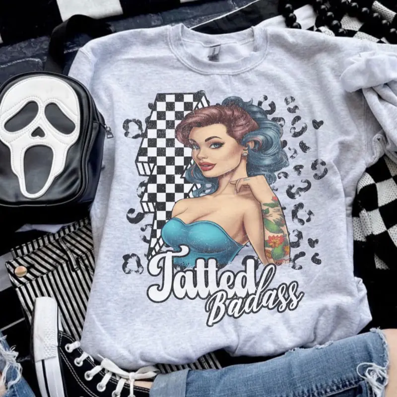 Tatted Badas$ - Ash Grey - Sublimation-  - Unisex Jersey Sweatshirt funny sweatshirts