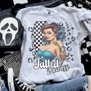 Tatted Badas$ - Ash Grey - Sublimation-  - Unisex Jersey Sweatshirt funny sweatshirts