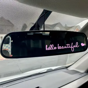 "Hello Beautiful" Vinyl Car Mirror Sticker - Reflective Rearview Mirror Sticker for Exterior Accessories, Vanity Mirrors, Decorations, Universal Car Sticker