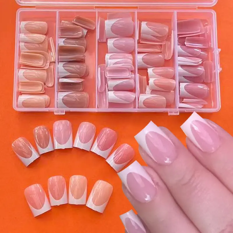 140Pcs Deep French Gel Nail Tips Pink, Glossy French Tip Press on Nails, Artificial Short Square Nail Tips, Soft Gel Nails False Nail, Fake Nails Decorative Nails for Nail Art DIY Decoration14 Sizes, 5Colors, Home Nail Art, Nail Art Supplies