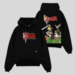 Zelda - Link's Awakening Cotton Hoodie Sweater T-Shirt, Premium Oversized Graphic Tee, Retro Gaming Streetwear, Acid Wash Unisex Fan Apparel, Dark Fantasy Gamer Gift