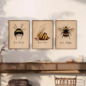 Set of 3 Vintage Bee Wall Art Prints, High-Quality Artistic Decorative Artwork for Living Room and Office, Creative Autumn Winter Home Decor, Decoration, Honey Bee Print
