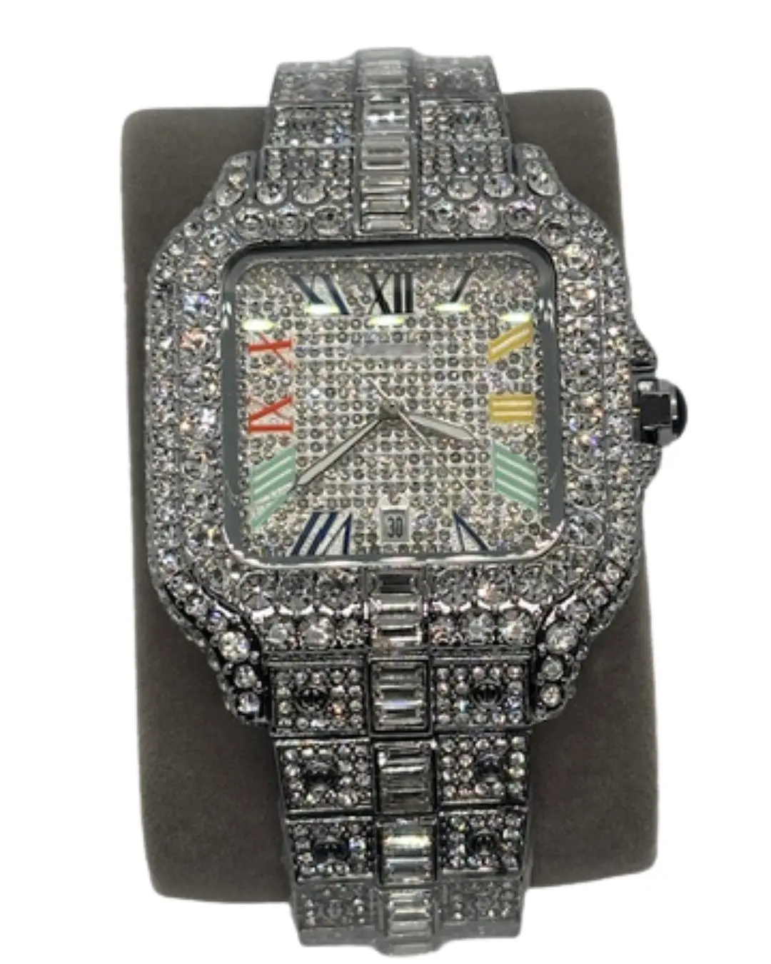 Silver Bussdown Designer Roman Numeral Colors Square Bezel Watch