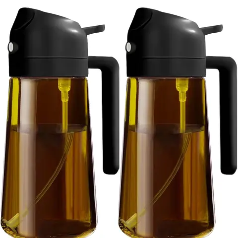2-Count 2-in-1 Brown*2 Oil Sprayer for Cooking Use, 16oz/470ml Glass Body Oil Dispenser Bottle, Kitchen Utensils & Accessories for BBQ with Stickers, Kitchen Accessories, Oil Mister Spray Bottle For Cooking, Spray Type Oil Dispensers