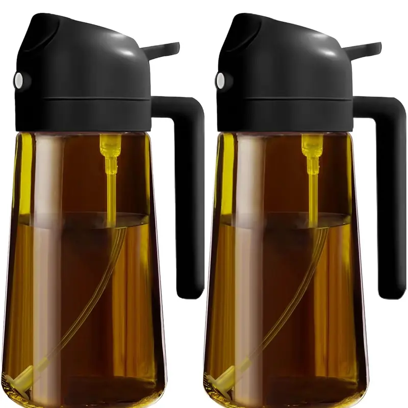 2-Count 2-in-1 Brown*2 Oil Sprayer for Cooking Use, 16oz/470ml Glass Body Oil Dispenser Bottle, Kitchen Utensils & Accessories for BBQ with Stickers, Kitchen Accessories, Oil Mister Spray Bottle For Cooking, Spray Type Oil Dispensers