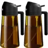 2-Count 2-in-1 Brown*2 Oil Sprayer for Cooking Use, 16oz/470ml Glass Body Oil Dispenser Bottle, Kitchen Utensils & Accessories for BBQ with Stickers, Kitchen Accessories, Oil Mister Spray Bottle For Cooking, Spray Type Oil Dispensers