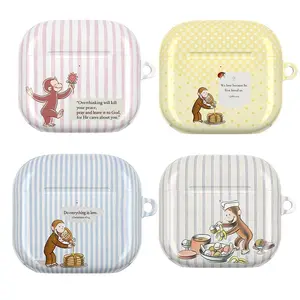 Faith-Inspired Curious George Airpods Case | Vintage Pastel Stripes with Bible Verses | Party Theme PBS Kid Book Durable Protective Casing |For AirPods 1 2 3 4 & Pro Gen 2