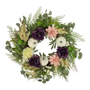 Northlight Peony & Pumpkin Fall Harvest Wreath4"
