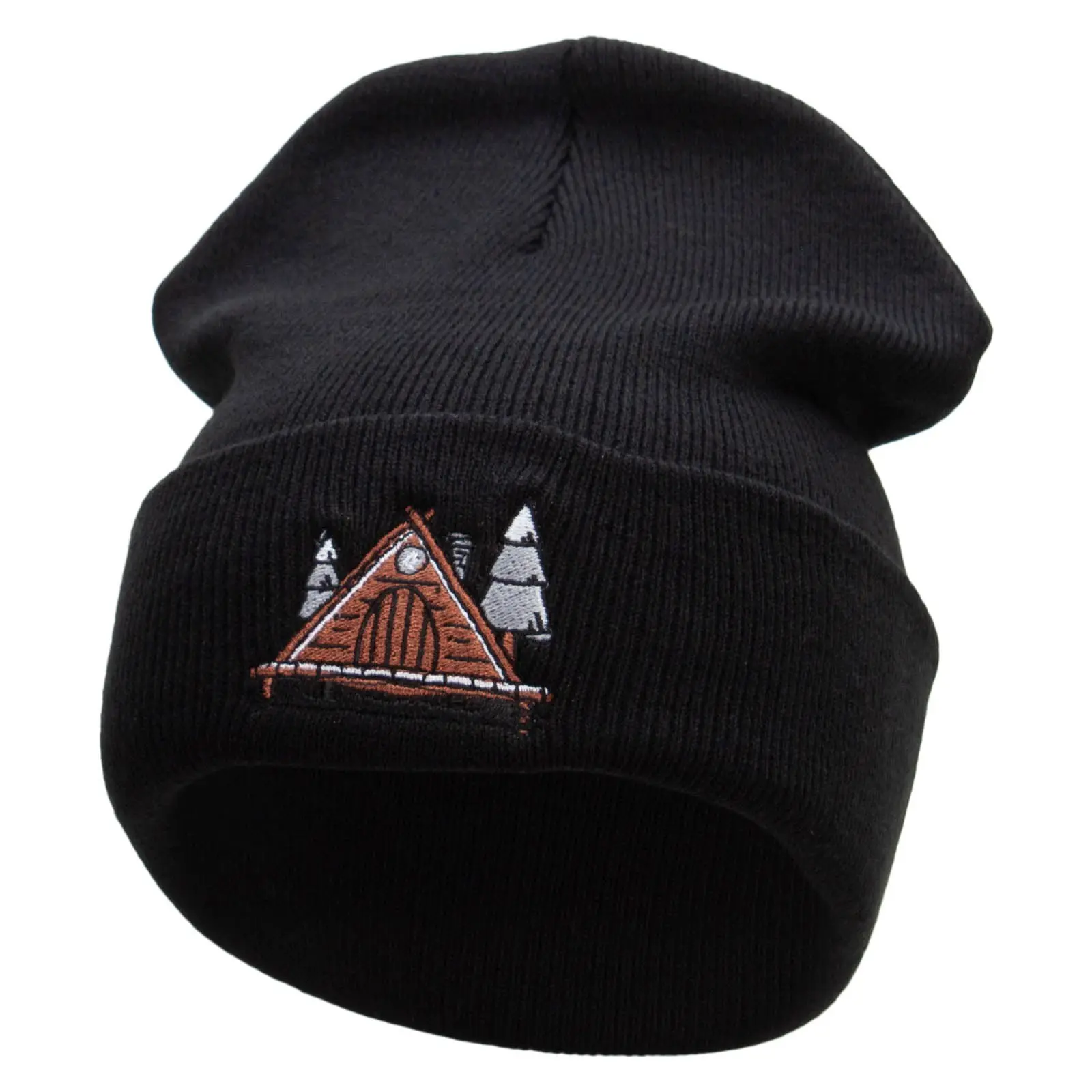 Lodging in the Forest Embroidered 12 Inch Solid Knit Cuff Long Beanie