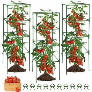 3 Pack Tomato Cages for Garden - Heavy Duty Square Tomato Plant Support Stakes, Height-Adjustable Tomato Trellis, Tomato Plant Cage for Raised Beds/Pots (Holds 50 Lbs)