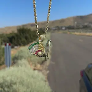 14k Gold-Plated Rooster Zircon Copper Pendants and Necklaces, Minimalist Hip Hop Style with Colorful Gemstone Accents for Stylish Wear