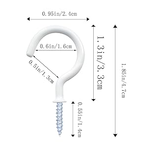 12 Pack White Vinyl Coated Ceiling Hooks, 1-1/4 Inch Screw-In Mug Cup Hooks, Multi-Purpose Wall Hooks for Indoor & Outdoor Use       Can these hooks hold heavy items?Do the hooks come with screws?Are the hooks easy to install?