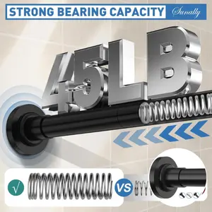 [Stainless Steel Shower Rod] Stainless Adjustable Curtain Rod - 1 Pack, Spring Tension Telescoping For Bathrooms And Windows, No Drilling, Slip, Available In 4 Colors