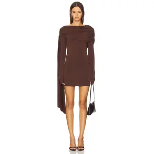 ALL THE WAYS Beatriz Drape Mini Dress in Brown