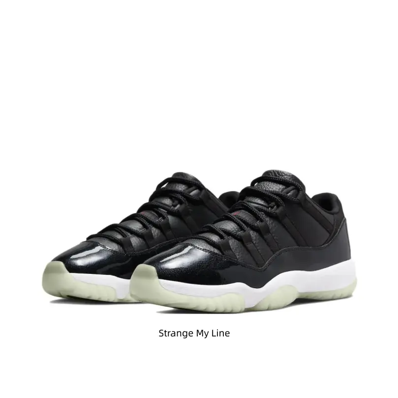Vintage All Black Low Top Sport Sneakers Glossy Black Overlay Light Cream Glow Outsole Lightweight Lace Up Trainers