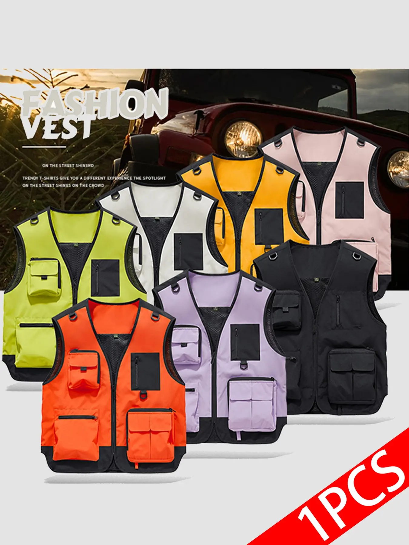 Men's V-Neck Jersey Vest Gilet, Sleeveless Gilet, Summer Vest, Solid Color, Multiple Pockets, Slim-Fitting, Fashionable Stylish Outerwear for Outdoor Activities Tops Menswear