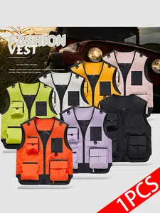 Men's V-Neck Jersey Vest Gilet, Summer Vest, Solid Color, Multiple Pockets, Slim-Fitting, Fashionable Stylish Outerwear for Outdoor Activities Tops Menswear