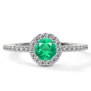Classic Round Emerald Halo Ring with Prong Set Diamonds (0.78cttw)- REM001-5X5-AA