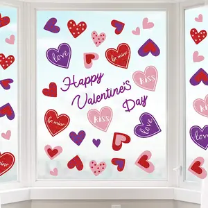 Whaline 120Pcs Valentine's Day Window Clings Stickers Double-Sided Heart Window Decals Pink Red Purple PVC Stickers for Home Wedding Anniversary Party Supplies Shop Window Glass Display Decoration