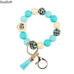 2026 New Leopard Print Silicone Bead Bracelet Keychain Silicone Cup Bag Ornament Car Keychain