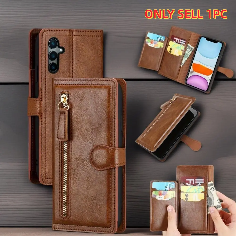 Wallet Case For Samsung A16 5G/ A15/ A55/ A54 5G Coque Luxury Faux Leather Zipper Flip Artificial Leather Card Holder Cover For Galaxy A55 A54 A16 A15 5G Capa Funda Cash Phone Cover