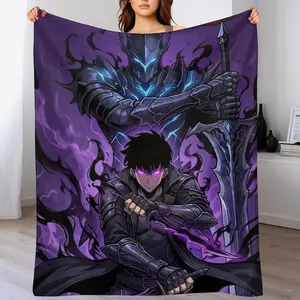 Solo Leveling Flannel Fleece Blanket, Soft Warm Anime Throw Blanket for Couch Bed, Igris Shadow Soldier Manga Gift for Fans Teens Adults