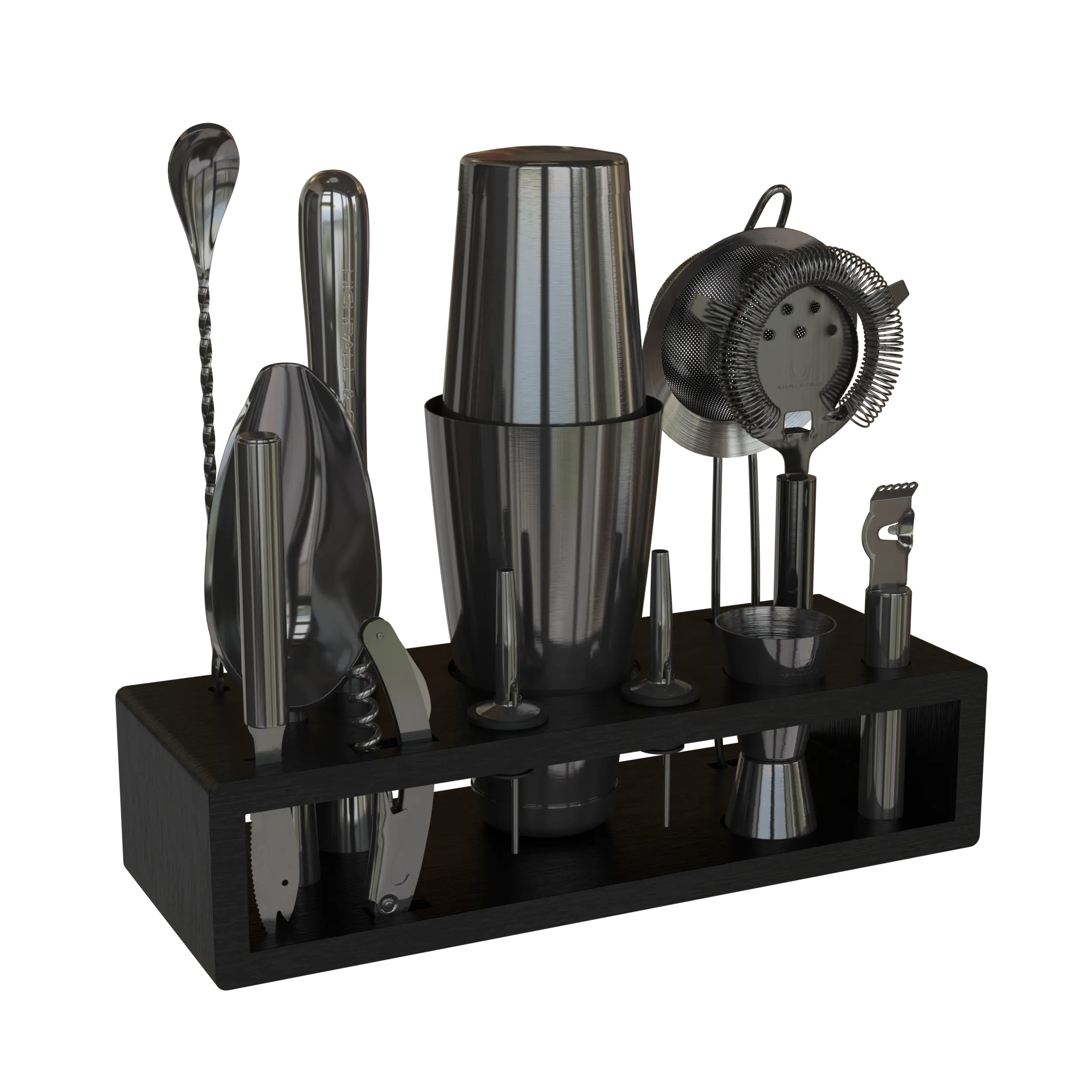 Highball & Chaser Bartender Kit with Black Bamboo Stand Beautiful Cocktail Shaker Set and Bar Tools Stainless Steel Boston Shaker Bartender Kit with Stand