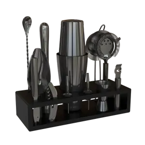 Highball & Chaser Bartender Kit with Black Bamboo Stand Beautiful Cocktail Shaker Set and Bar Tools Stainless Steel Boston Shaker Bartender Kit with Stand