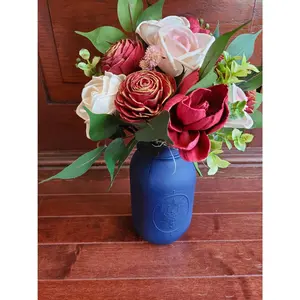 Red and Gold Mason Jar Bouquet, Decorative Flowers for Table Centerpiece, Home Decor Accent