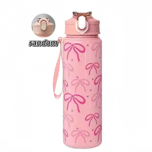 Macaron Color Aesthetic Girl Heart Insulated Water Cup Tumbler, Multi-Color Bow Print Snap Lid, Leak-Proof Portable Cup, High-Quality Gift for Friends