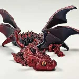 New 3D Printed Dual Horn Flying Dragon Jointed Model, Winged Large Horn Dragon Figurine, Collectible Handmade Toy, Decorative Figurines