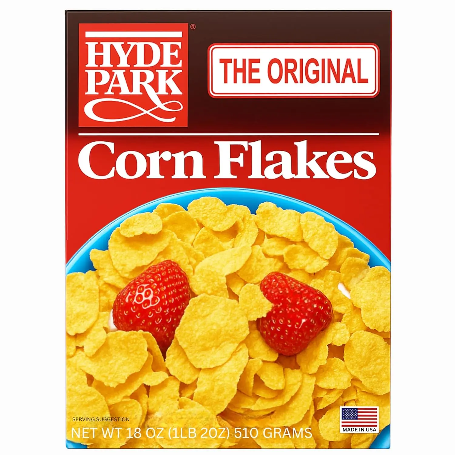 Hyde Park Premium Haitian Corn Flakes Cold Breakfast Cereal - 18oz Natural Pantry Food, Contains Corn, Vitamins, Fiber, Low Calorie, with Fruits