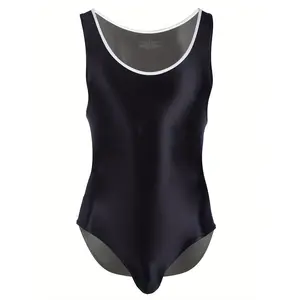 Shiny Men's Nylon Sports Bodysuit Glossy Silky High Elastic Tight-Fitting Sexy Shaping Running Swimming Fitness Suit