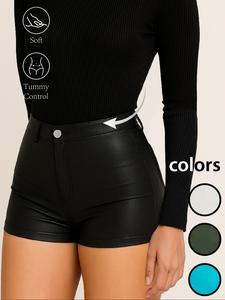 women's solid color faux leather shorts, fashion casual shorts for daily outdoor wear, ladies bottoms for summer, womenswear