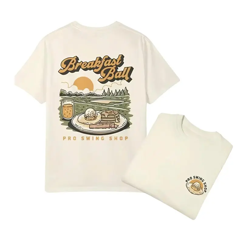 Breakfast Ball T-Shirt 2 Side, Classic Cotton Short Sleeve Top, Womenswear T-shirt Unisex Tops