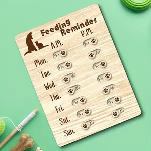 1pc Natural Wooden Pet Feeding Decorative Plaque & Statues Feeding Reminder Wooden Reminder Slider Feeding Chart Weekly, Dog Cat Paw Design Pet Feeding Reminder Table Sliding Sign Pet Lover Gift