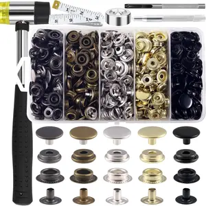 506 count Snap Fasteners Kit, 15mm Leather Snap Fasteners Kit, Sewing Snaps, 304 Stainless Steel Button Snaps Press Studs with 6 Setter Tools, 5 Color Leather Snap for Clothes, Jackets, Bracelets, Bags