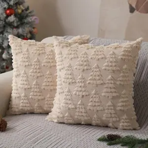 Christmas Pillow Covers 18 x 18 Set of 2 Xmas Decorations Beige Christmas Tree Pillow Cases Plush Faux  Soft Cushion Case for Winter Xmas Holiday  Bedroom Sofa Decors SY-003-C18