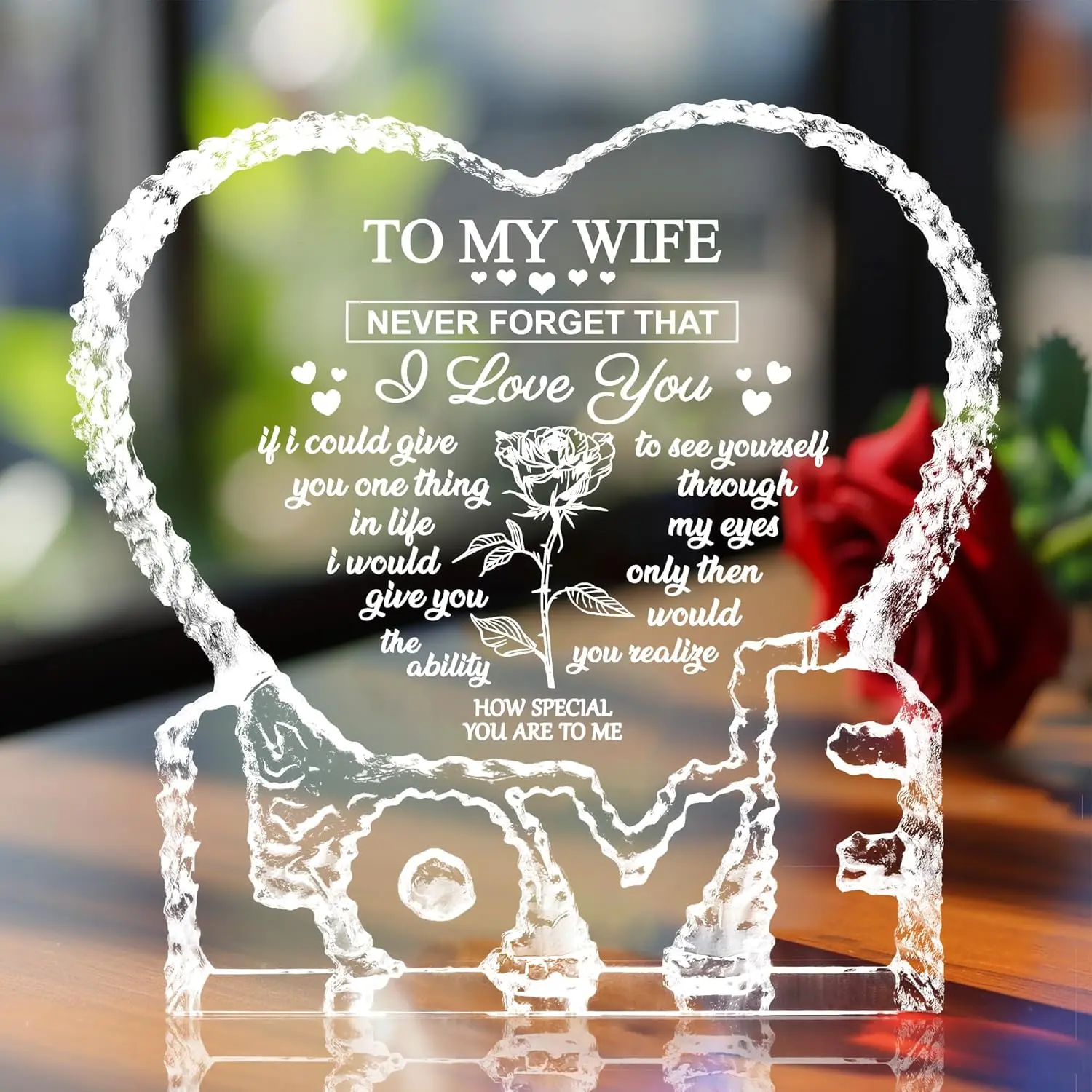 Heart-Shaped Crystal Memorial Gift for Wife, Christmas Valentine Wedding Anniversary Romantic Present, Mother's Day Birthday Xmas Gift