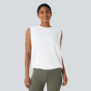 Halara Round Neck Ruched Cool Touch Yoga Tank Top-UPF50+