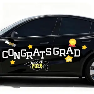 2026 Graduation Car Magnetic Banners - 19pcs 6.5 Inches Tall Congrats Grad Decor, Durable Reusable Fully Removable Parade Signs for Exterior, Graduation Party Decor