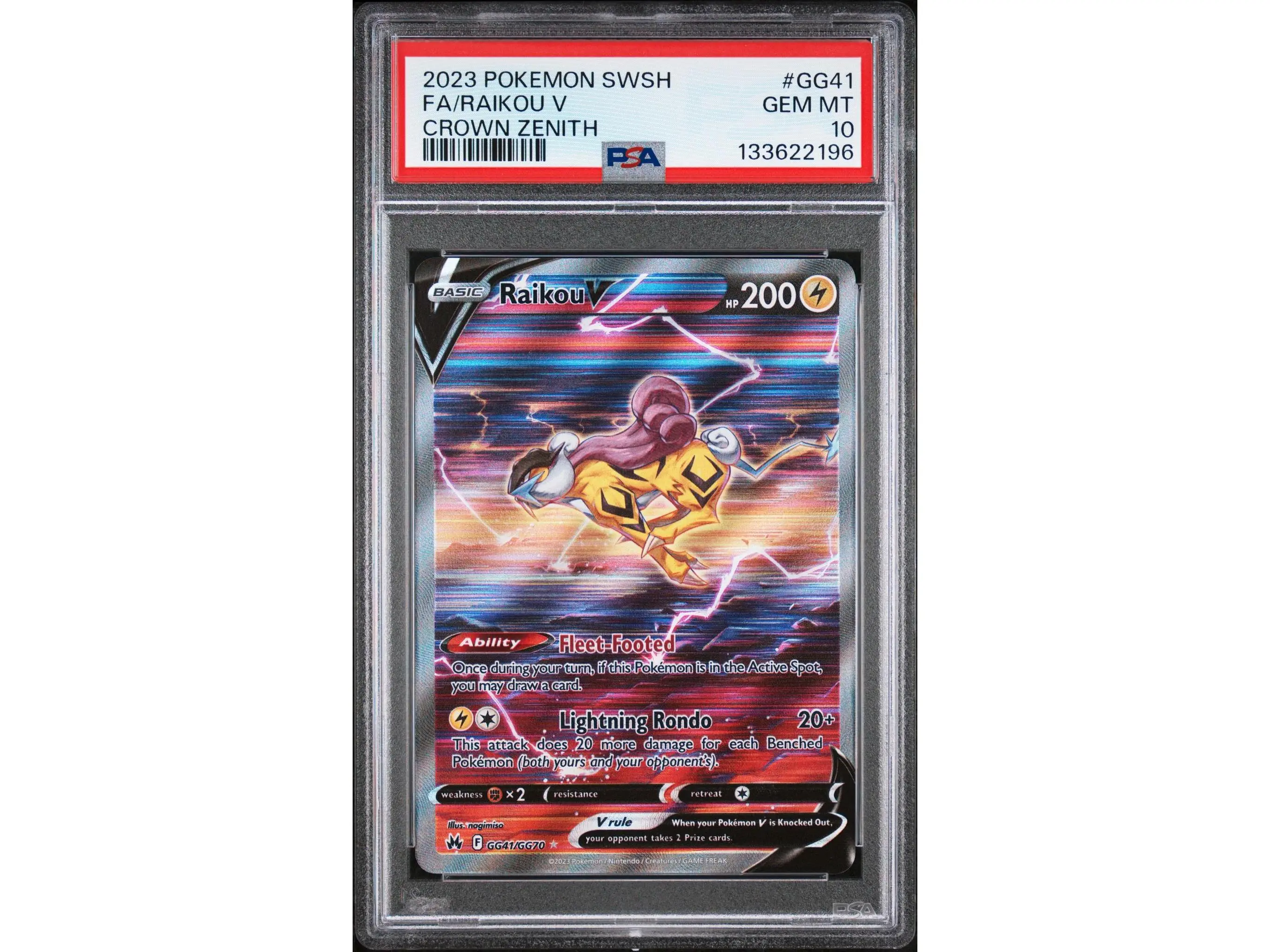 2023 Pokemon Sword and Shield Crown Zenith Raikou V #GG41 PSA 10