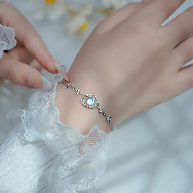 Virelyn B Planet Bracelet, Exquisite Starry Sky Bracelet, Pendant made of high-quality copper, 925 sterling silver extended chain. The perfect gift for your daughter & mom