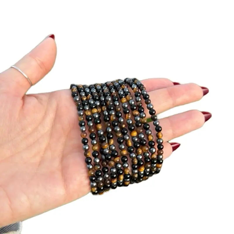 Protection Crystal Bracelet – Black Obsidian, Hematite & Tiger’s Eye, 7 in. 4mm Bead