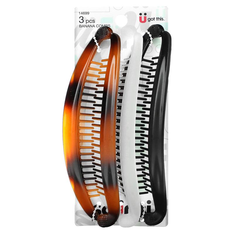 Scunci Banana Barrettes, Assorted Colors, 3 Pieces