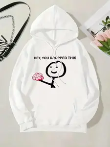 Women's Cartoon Brain & Letter Print Drop Shoulder Hoodie, Hot Trending Hoodies, Fashion Casual Drawstring Pocket Hooded Sweatshirt for Daily Holiday Outdoor Wear, Women Clothing for Fall & Winter