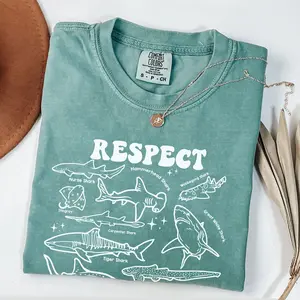 Comfort Colors Respect The Local Sharks Shirt, Pullover Shark Gift Back Printing VSCO Beach Shirt, Comfort Colors Shirt
