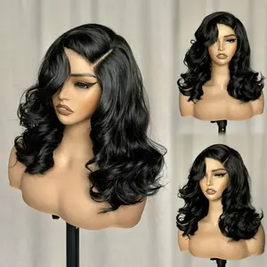 [Classic Boujee] Beginher Hair-Wig N Go Collection 20 inches Heat Resistance 200% Density Vintage Body Wave Side Part 4x4x1 T-Part Lace Synthetic Wear Go Beginner Pre Cut Ready Go Glueless Wigs Natural Black Color