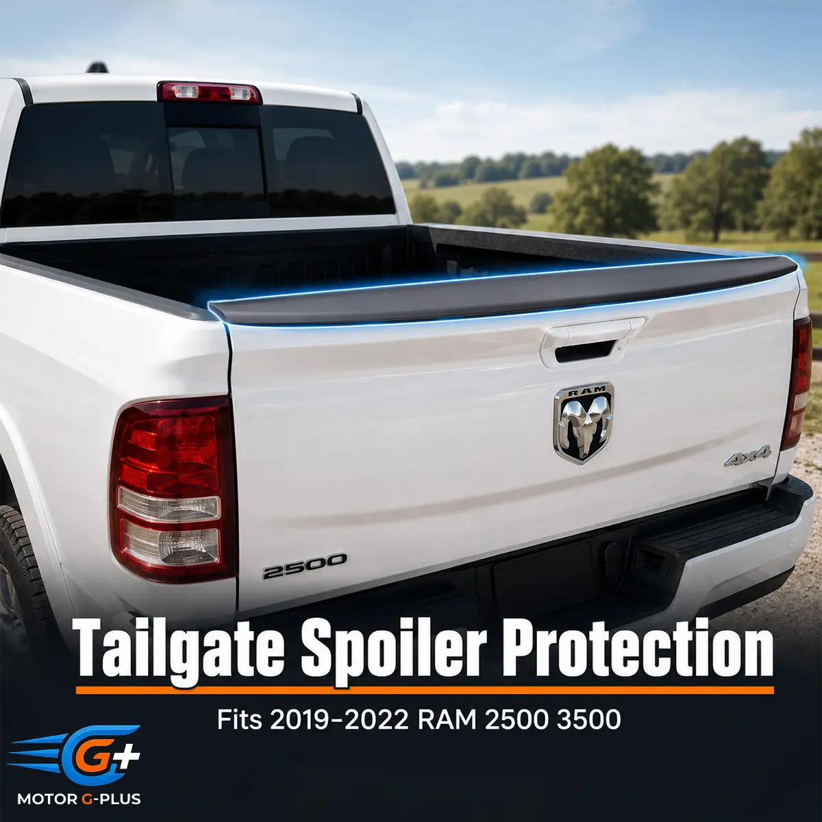 MOTOR GPLUS Black PP Plastic 1-Piece Automotive Tailgate Spoiler Cap Wing, OE Part #68364364AA, Fits 2019-2022 RAM 2500 3500 Ram Trucks, Factory Direct Pricing, Limited Life Guarantee, Father's Day Gift Car Exterior Accessory